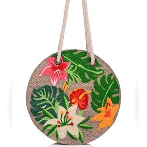 BRAND NEW with tags Tropical Floral Embroidered Round Shoulder Bag